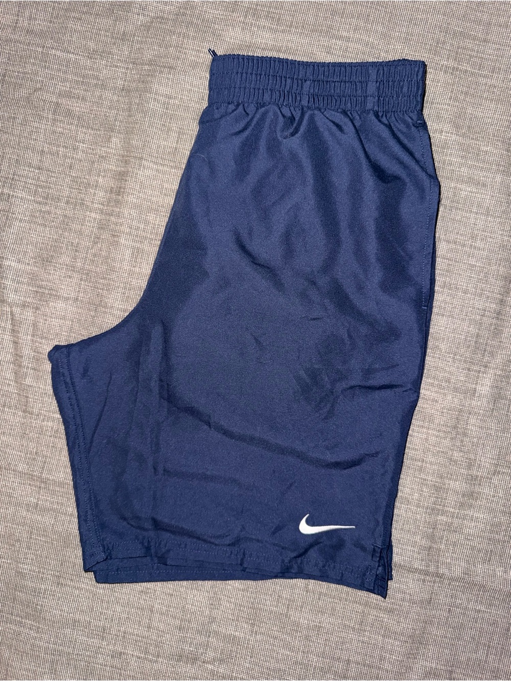Nike Men's Navy Blue Athletic Shorts with White Swoosh